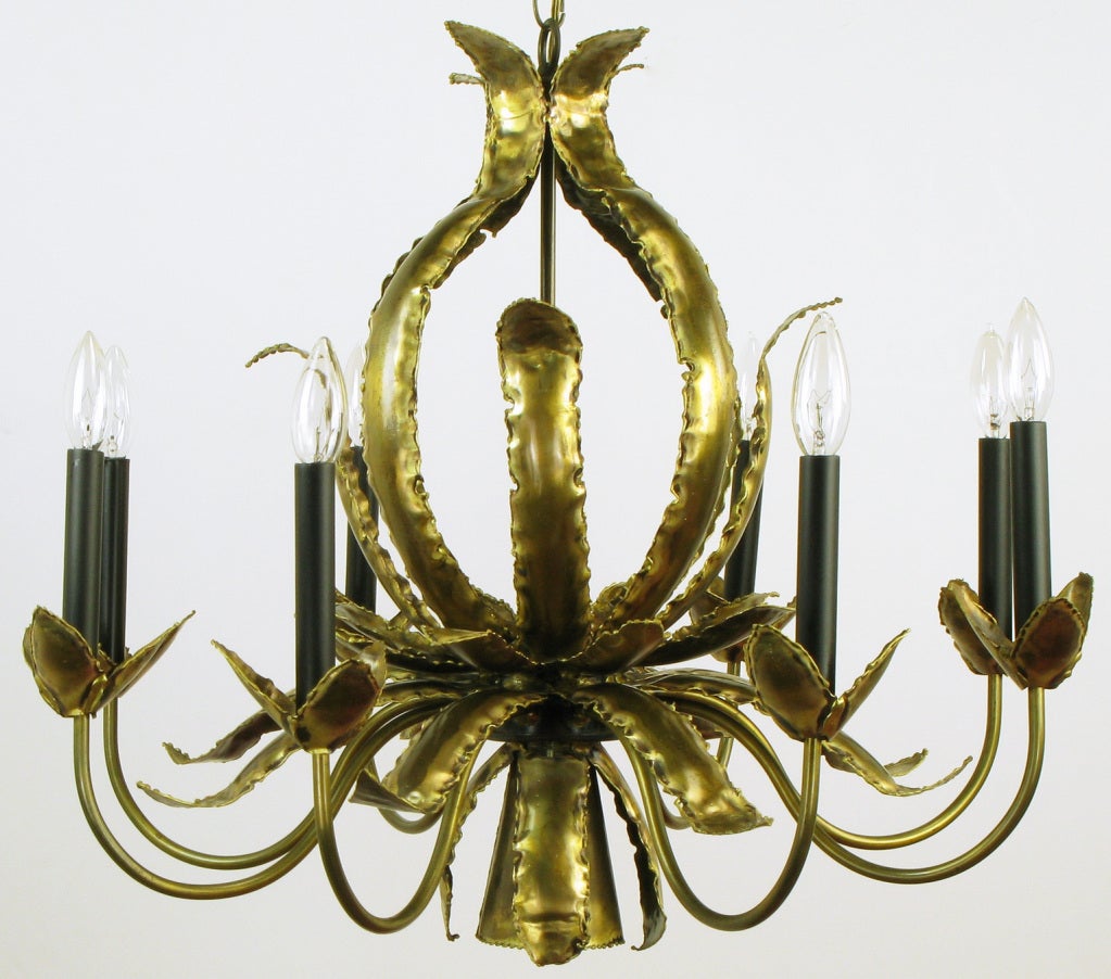 T. A. Greene Brutalist Brass Eight-Arm Chandelier