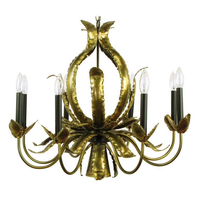 T. A. Greene Brutalist Brass Eight-Arm Chandelier