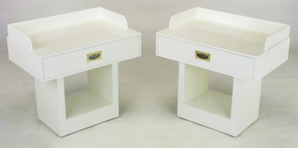 Pair Directional Custom Collection Nightstands In White Lacquer