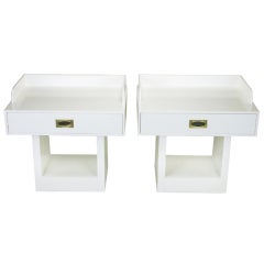 Pair Directional Custom Collection Nightstands In White Lacquer