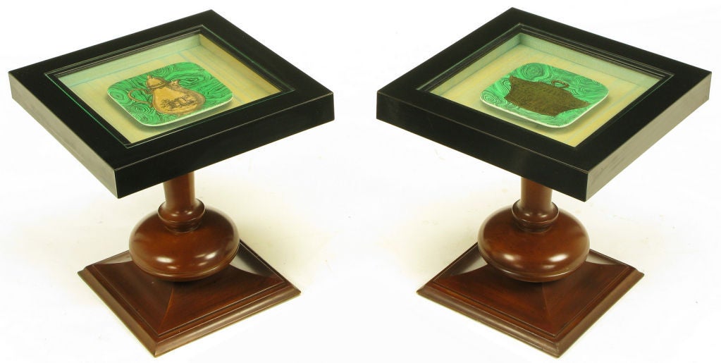 Pair Unusual Fornasetti Stoviglie Pedestal Tables
