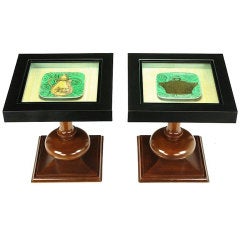 Pair Unusual Fornasetti Stoviglie Pedestal Tables