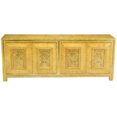 Mastercraft Light Amboyna Burl Cabinet With Brass Appliques