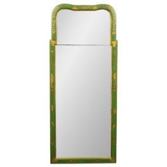 Vintage Green Lacquer & Gilt Queen Anne Chinoiserie Wall Mirror