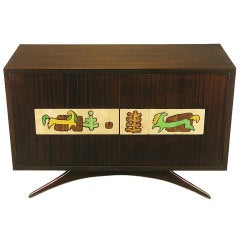 Vladimir Kagan Mahogany Bar Cabinet With Kasuba Tiles