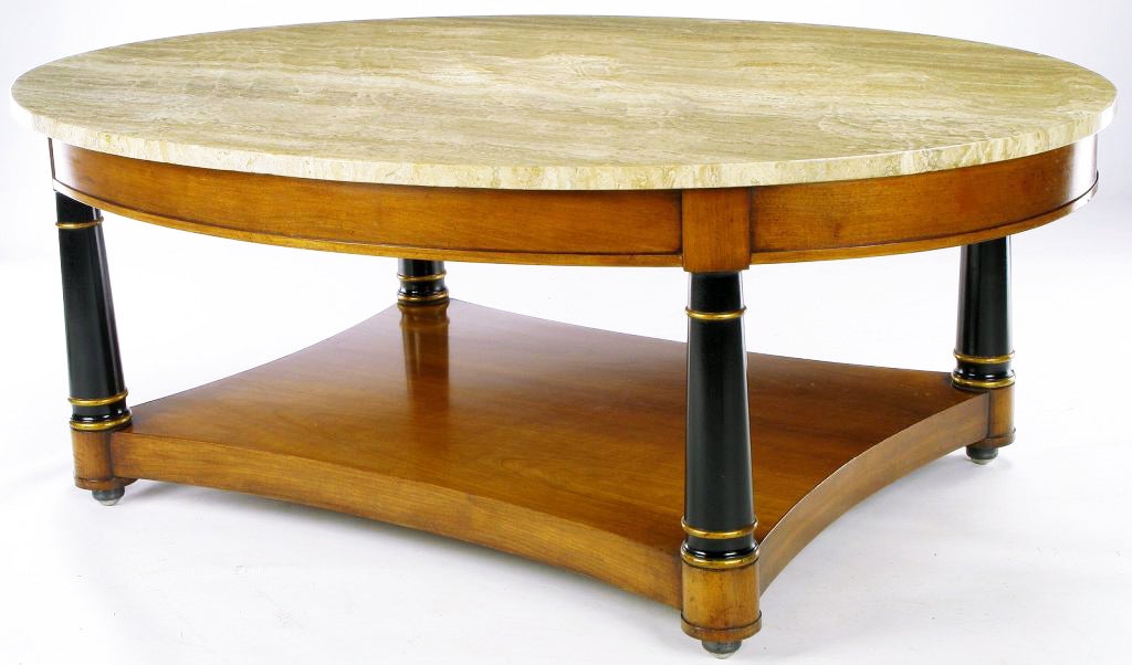 Heritage Neoclassical Oval Coffee Table In Walnut And Travertine