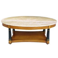 Heritage Neoclassical Oval Coffee Table In Walnut And Travertine