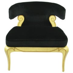 Vintage Grosfeld House Sculptural Black Velvet Slipper Chair
