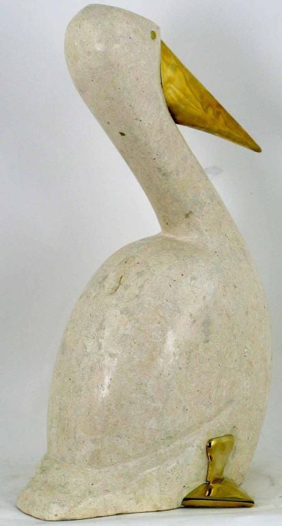 Philippine Tessellated Fossil Stone Pelican With Brass Detail