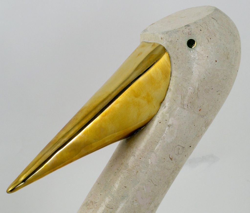 20th Century Tessellated Fossil Stone Pelican With Brass Detail