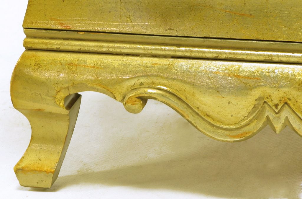 Pair Henredon Gold Toned Silver Leaf Bombe Two-Drawer Commodes 2