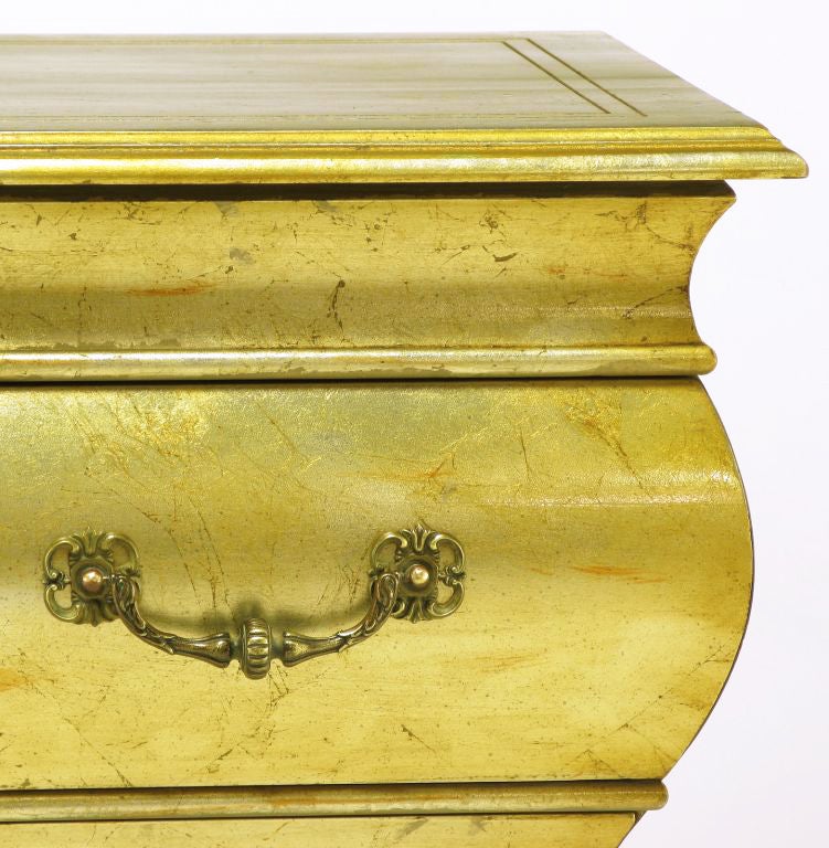 Pair Henredon Gold Toned Silver Leaf Bombe Two-Drawer Commodes 3