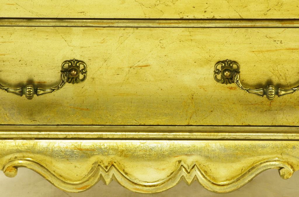 Pair Henredon Gold Toned Silver Leaf Bombe Two-Drawer Commodes 4