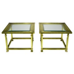 Pair Brass Picture Frame End Tables By Mastercraft