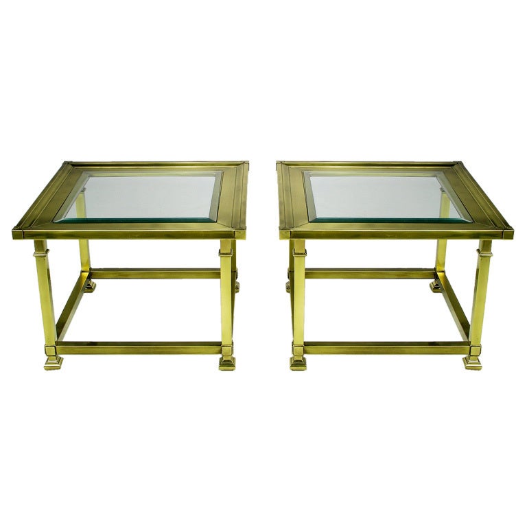 Pair Brass Picture Frame End Tables By Mastercraft