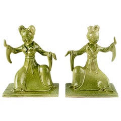 Pair Italian Ceramic Geisha Statues