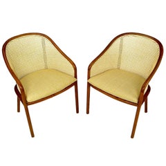 Pair of Ward Bennett Oak and Cane Armchairs