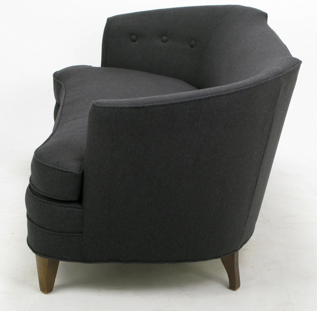 American Sculptural Charcoal Wool Felt Upholstered Settee