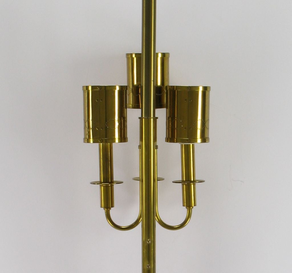 Three-Light Pole Lamp with Polished and Pierced Brass Shades In Good Condition For Sale In Chicago, IL