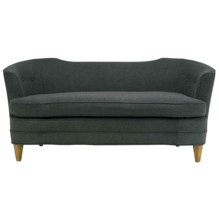 Sculptural Charcoal Wool Felt Upholstered Settee