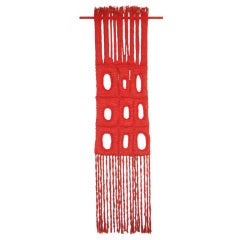 Vintage 72" Crimson Red Woven Wool Wall Hanging By Dot Replinger