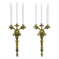 Pair Gilt Metal Renaissance Revival Five-Arm Sconces Pair Gilt Metal Renaissance Revival Five-Arm Sconces