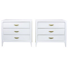 Retro Pair Sanford Wallack White Lacquer Three-Drawer Commodes