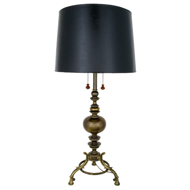 Neoclassical Tripod Base Brass Table Lamp by Stiffel For Sale