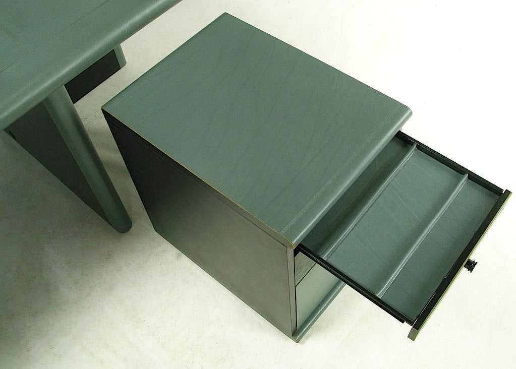 Late 20th Century Mariani For Pace Grey-Blue Leather Executive Desk & Credenza