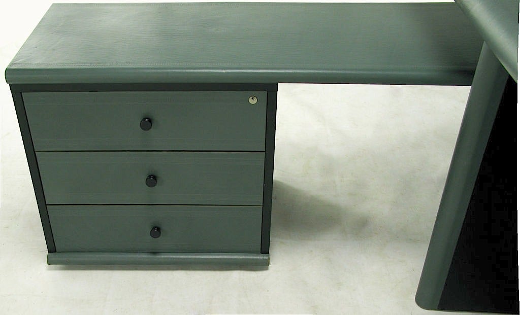 Mariani For Pace Grey-Blue Leather Executive Desk & Credenza 2