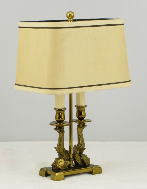 Pair Paul Hanson Solid Brass Dolphin Desk Lamps
