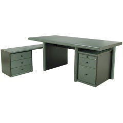Used Mariani For Pace Grey-Blue Leather Executive Desk & Credenza