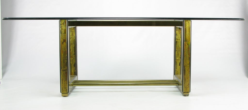 Late 20th Century Mastercraft Bernhard Rohne Acid-Etched Brass Table For Sale