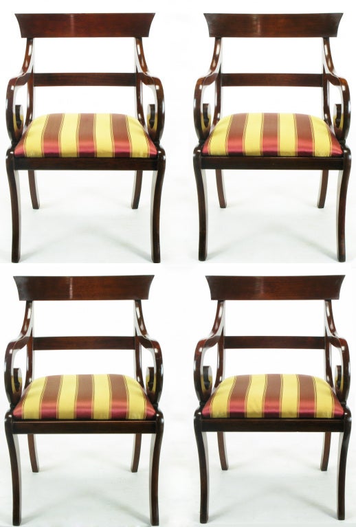 American Four Regency Scrolled Arm Dining Chairs