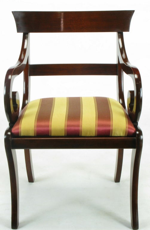 Mid-20th Century Four Regency Scrolled Arm Dining Chairs