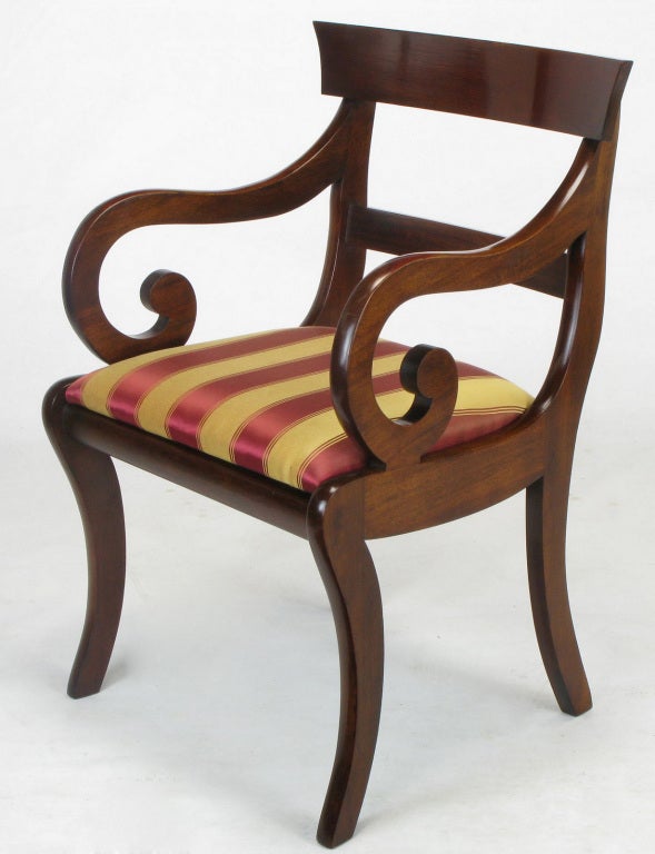 Mahogany Four Regency Scrolled Arm Dining Chairs