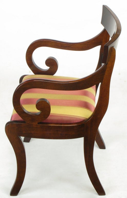 Four Regency Scrolled Arm Dining Chairs 1