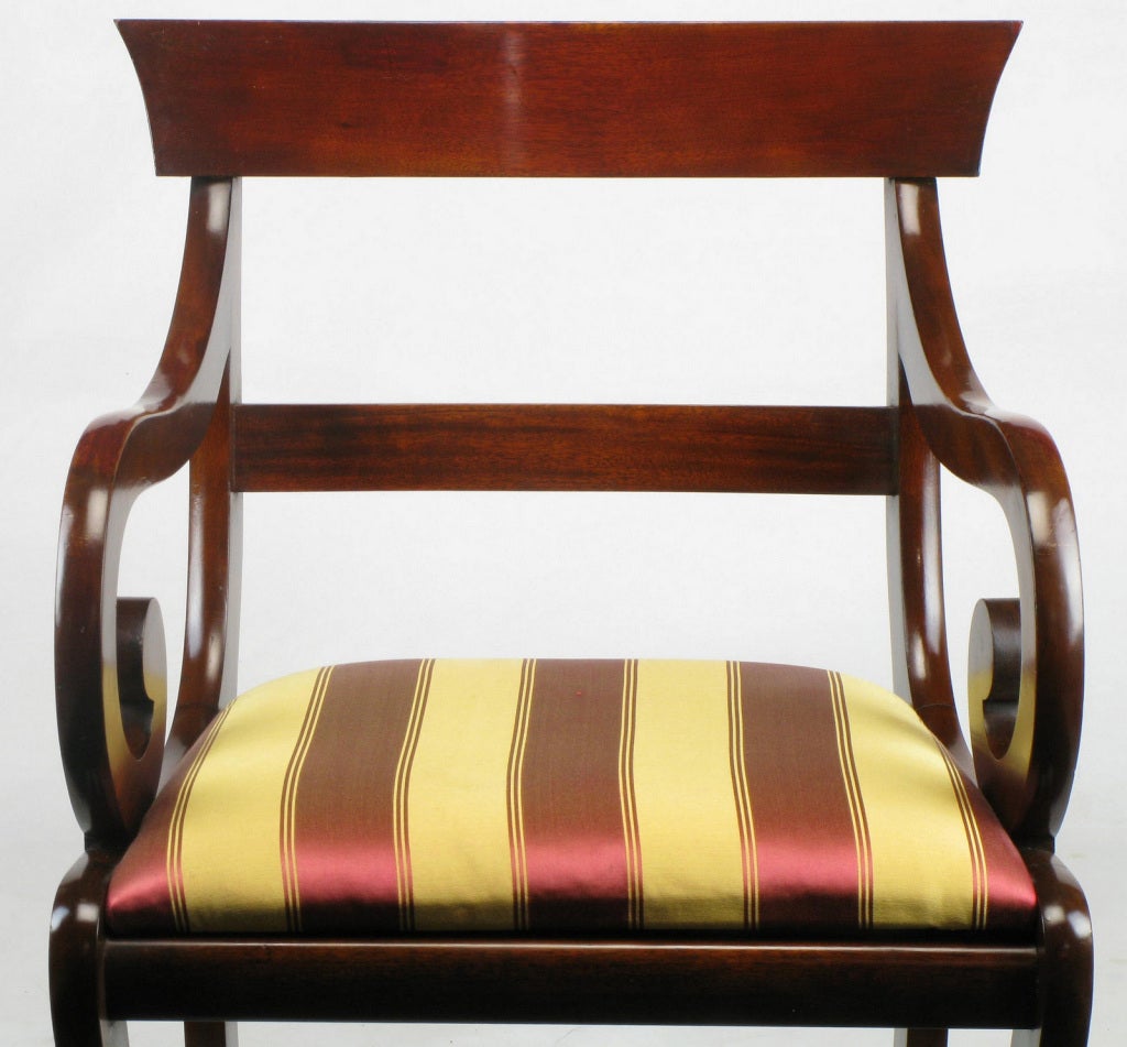 Four Regency Scrolled Arm Dining Chairs 4