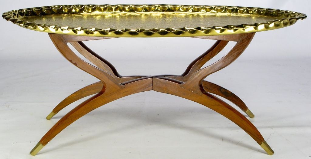Hammered Brass Tray Table On Mahogany Base at 1stDibs