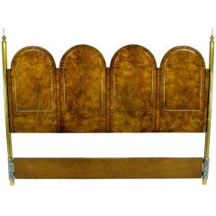 Elegant Burled Amboyna And Brass King Headboard By Mastercraft