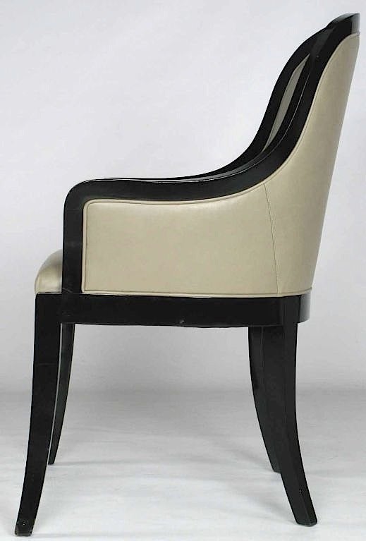 American Curvaceous Black Lacquer & Dove Grey Leather Arm Chair