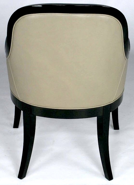 20th Century Curvaceous Black Lacquer & Dove Grey Leather Arm Chair