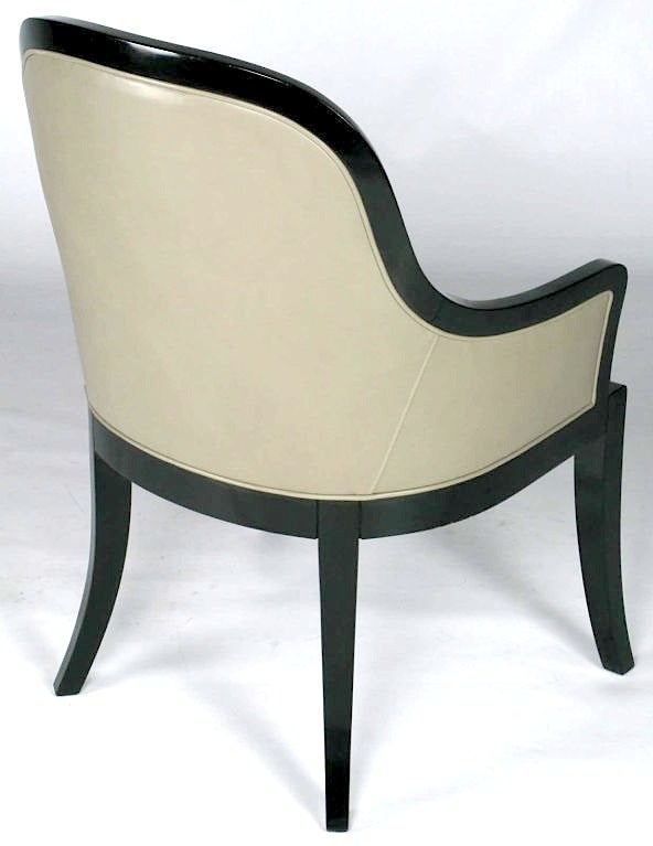 Wood Curvaceous Black Lacquer & Dove Grey Leather Arm Chair
