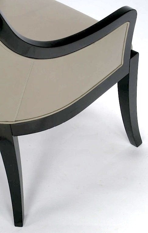 Curvaceous Black Lacquer & Dove Grey Leather Arm Chair 1