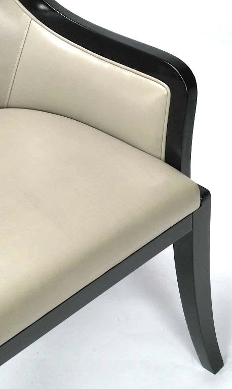 Curvaceous Black Lacquer & Dove Grey Leather Arm Chair 2
