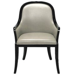 Curvaceous Black Lacquer & Dove Grey Leather Arm Chair