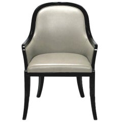 Curvaceous Black Lacquer & Dove Grey Leather Arm Chair
