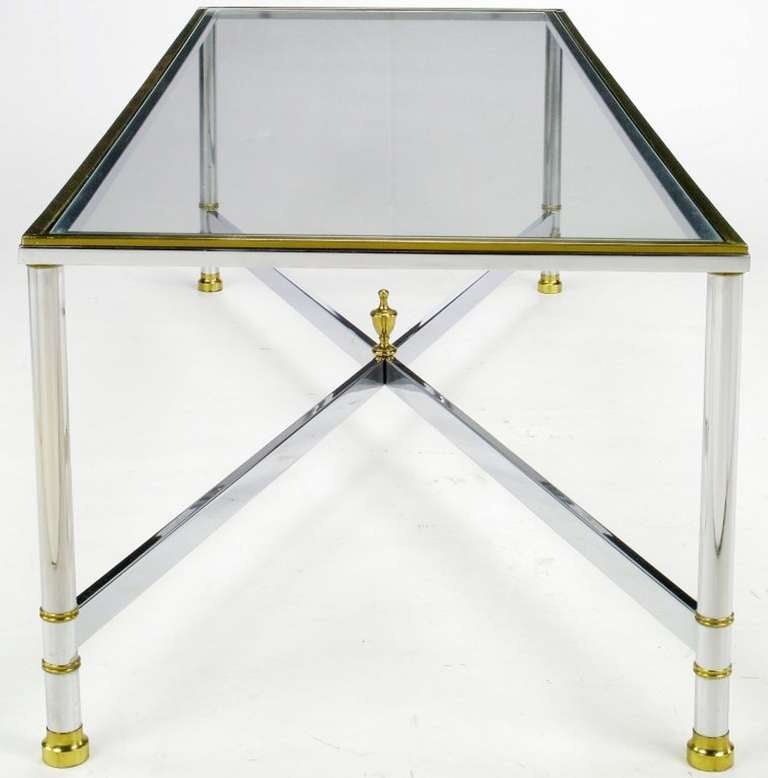 American Maison Jansen Style Chrome And Brass Neoclassical Coffee Table