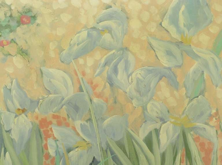 Fin du 20e siècle Lee Reynolds Impressionist Garden Huile sur toile en vente