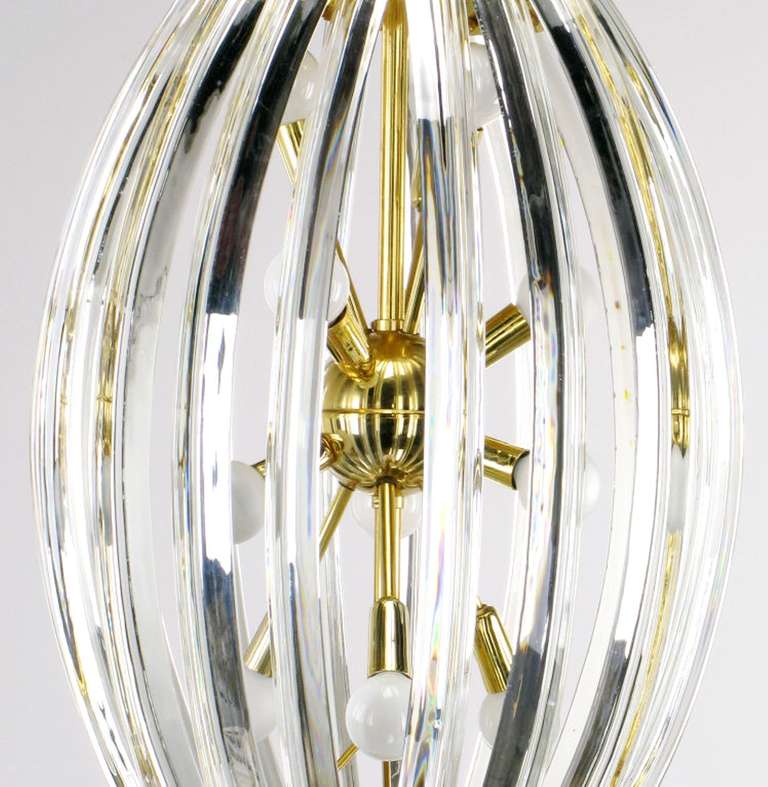 Bent Glass Rib and Brass Chandelier in the Manner of Venini For Sale 1